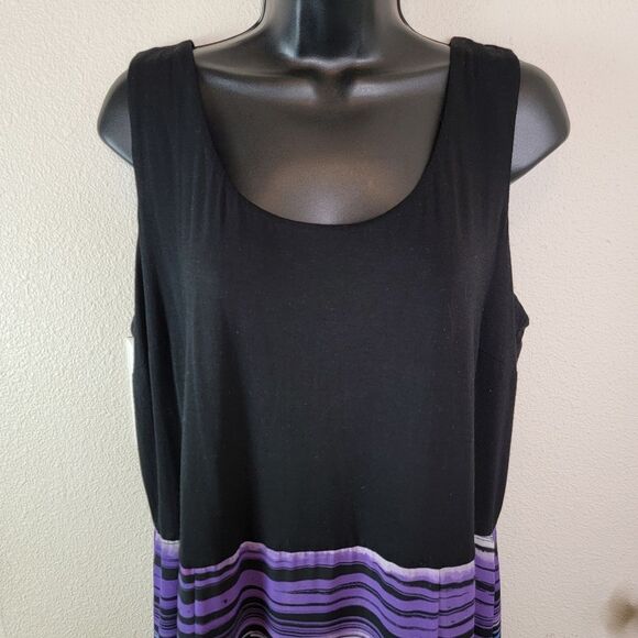 Vince Camuto Rich Black Chiffon Overlay Sweep Stripe Maxi Dress 1X - Picture 4 of 8